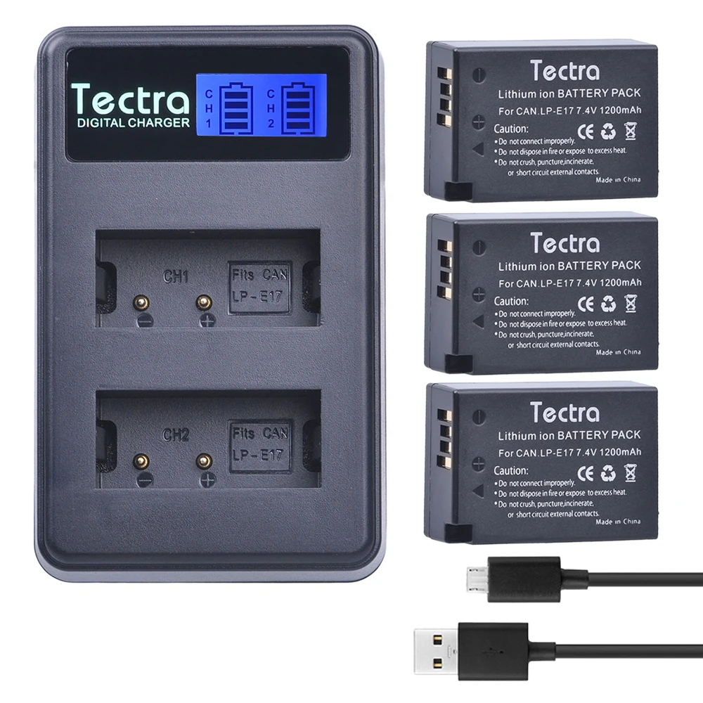 Tectra 3Pcs LP E17 LPE17 аккумулятор + ЖК USB двойное зарядное устройство для Canon EOS 200D 750D 760D 800D