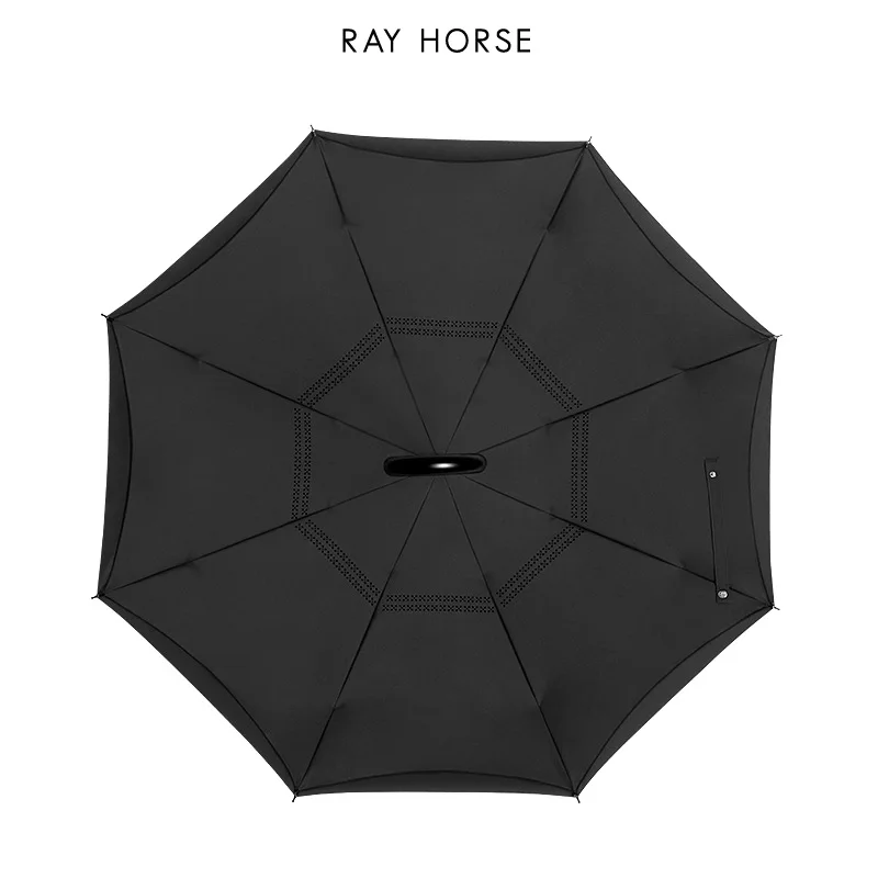 Ray Horse обратный зонтик с прозрачной длинной ручкой перевернутый зонт автоматический для мужчин и женщин перевернутый зонтик от дождя для мужчин s подарки зонтик - Цвет: black