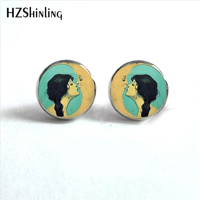 ED 0017 новые модные серьги гвоздики Kiss the Moon стеклянный кабошон ручной работы из