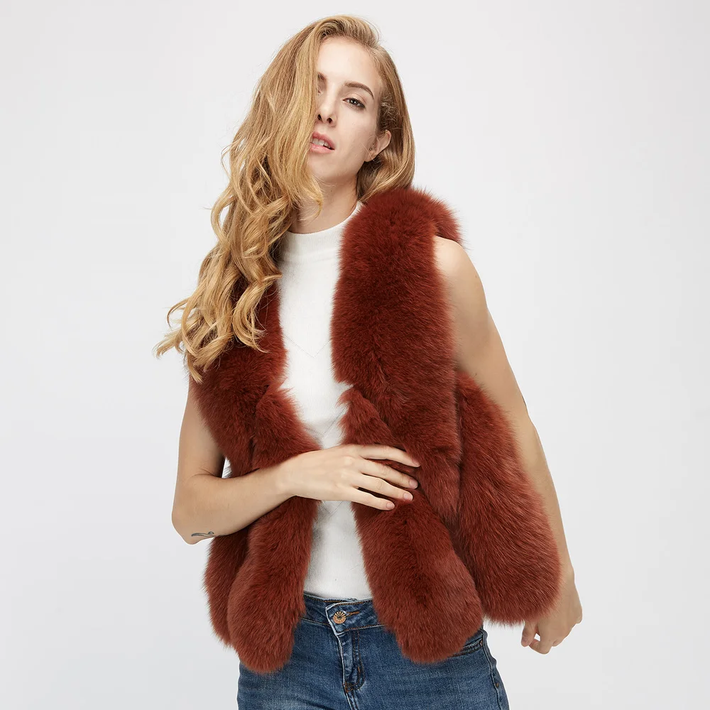100% Real Fox Fur Vest Natural Whole Vests Women Regular Gilet Strip Jackets Short Coat | Женская одежда