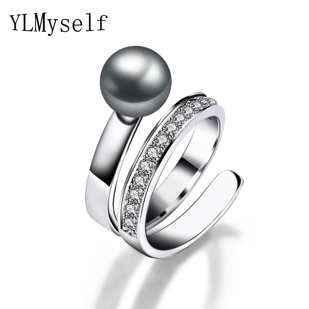 

Fashion ring with Gray Pearl for women Trendy jewellery dropshipping anel anillos aneis bagues femme statement jewelry