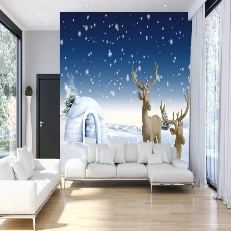 Dropship Colomac Custom Wallpaper Elk Sika Deer Winter Snow Scene for Kids Room Wall Mural Papel Tapiz Para Pared | Обустройство дома