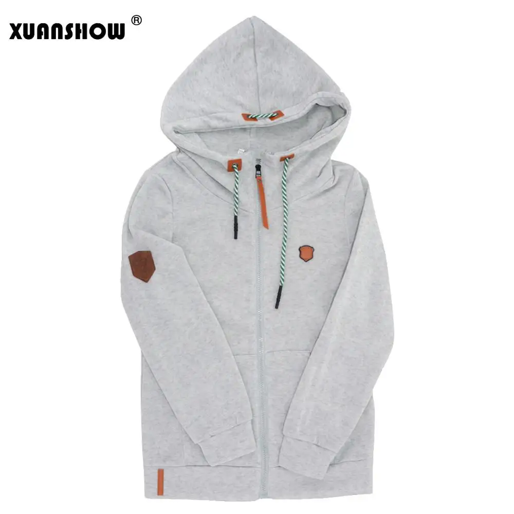 Light gray XUANSHOW Женский мода руно толстовки свитшот женский Повседневная Спортивные костюмы твердый Длинный рукав Застегнуть Одежда Плюс размер S-5XL - Цвет: Light gray