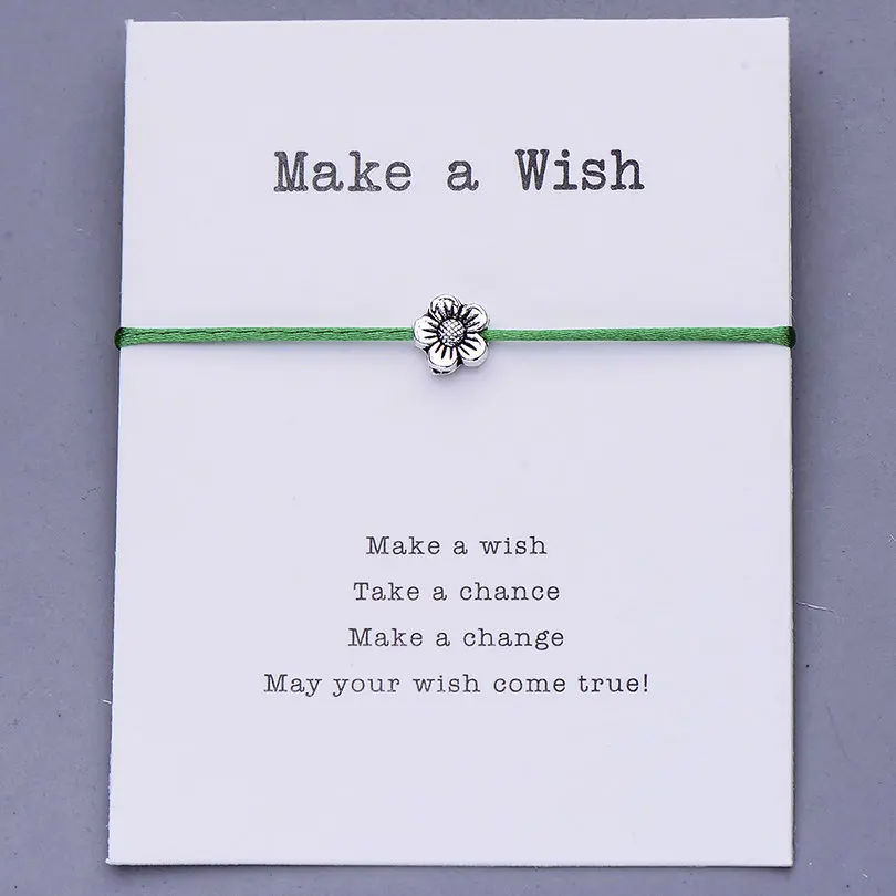 dark green with card Pipitree Make a Wish, мини-браслет с цветами, женский, регулируемый, на удачу, красные браслеты, для женщин, детей, Wish, ювелирное изделие, карта, подарок - Окраска металла: dark green with card