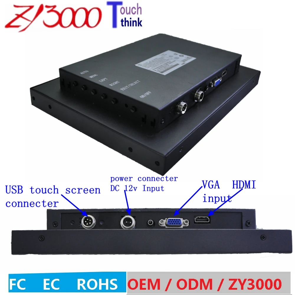 

Panel Computer Hmi Odm Design Dc9-36v 10.4" Hdmi Vga Input Industrial Usb Strong Connecter Touch Screen Monitor Support Linux