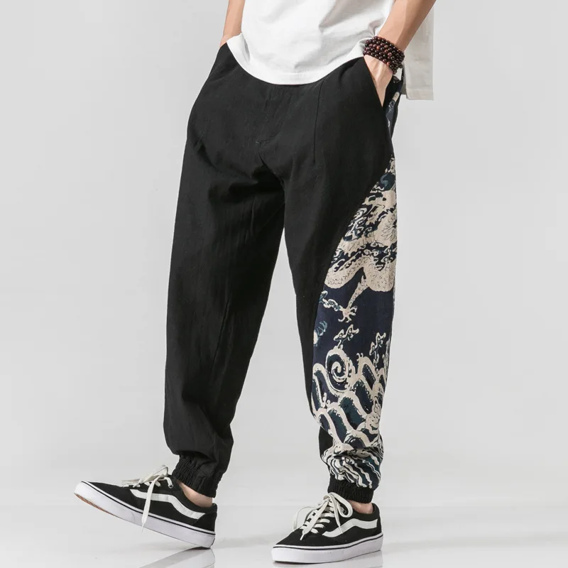 Мужские брюки с принтом Sinicism Store однотонные для бега из хлопка подкладкой в