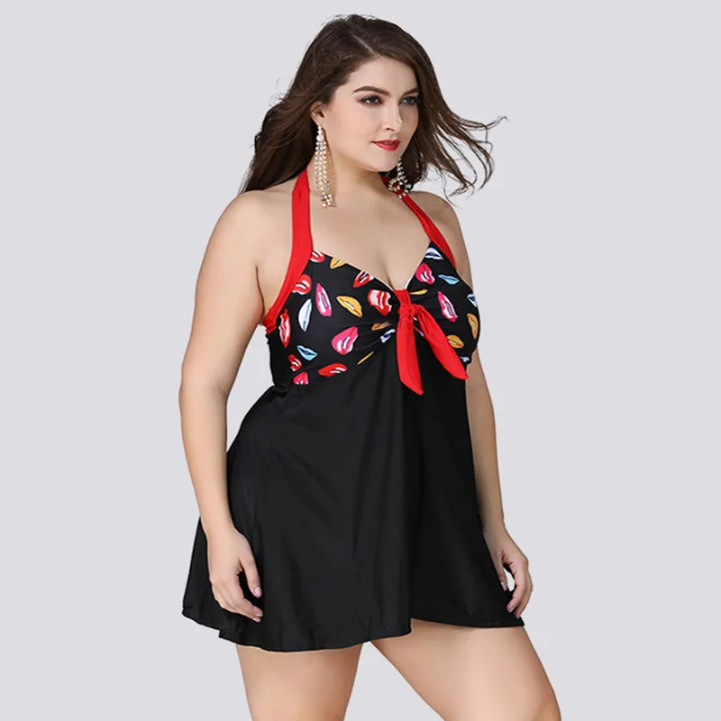 Женский купальник-танкини купальник из двух частей с принтом и лямкой на шее