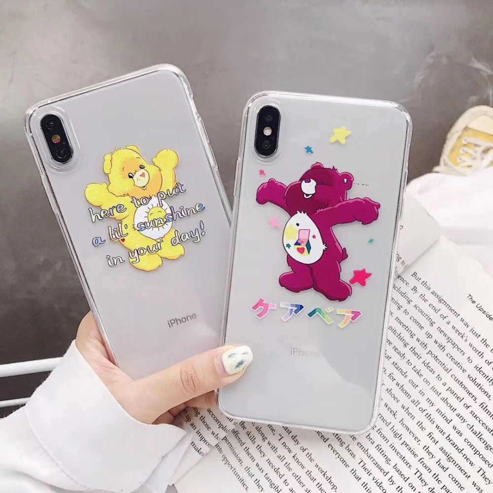 Милый мультфильм медведь телефон мягкий прозрачный чехол для iPhone 6 6s плюс X XR Xs Max 7
