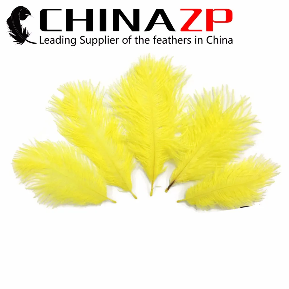 

CHINAZP Factory Size 20-25cm(8-10inch) 100pcs/lot Good Quality Dyed Yellow Natural Ostrich Feathers