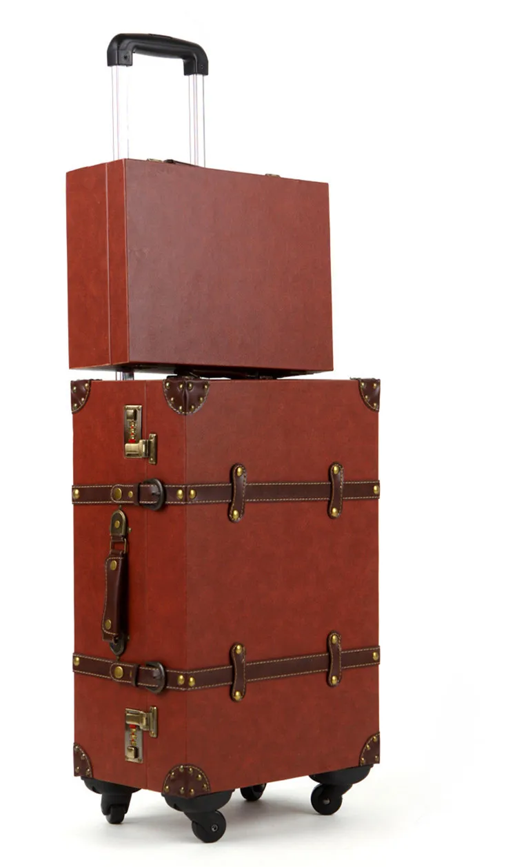 14 inch and 24 inch Багаж 14,20, 24 дюйма, женские винтажные комплекты чемоданов на колесиках, дорожные чемоданы из искусственной кожи, универсальные сумки на колесиках, сумки на колесиках для девочек, Набор сумок - Цвет: 14 inch and 24 inch
