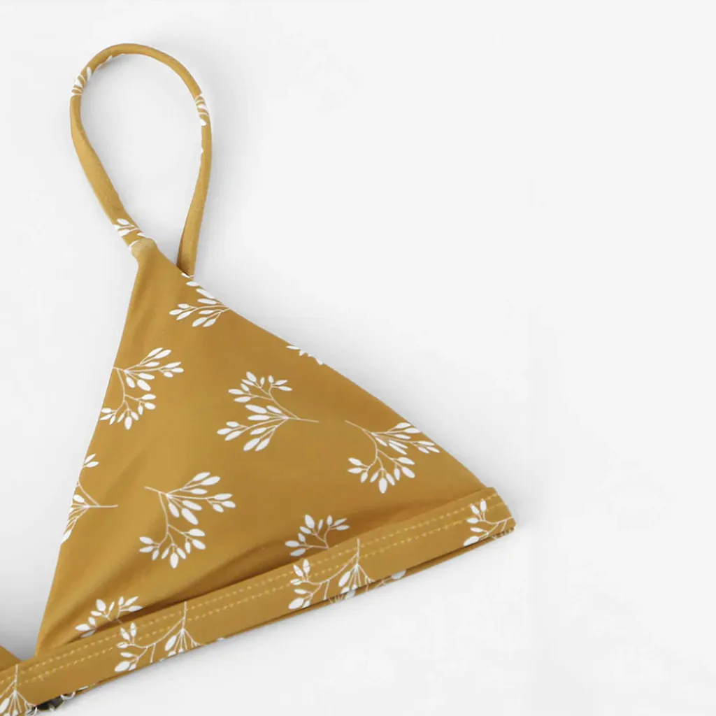 Для женщин пуш ап бюстгальтер Винтаж печатные желтый пляж из двух частей краткое