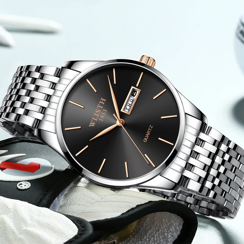Slim Men Quartz-Watch Top Brand Luxury Male Clock Fashion Leisure Wristwatches Week Date Stainless Steel Relogio Masculino relojs watch men top brand luxury fashion man wristwatches quartz creative leather male watch big watch relogio black clock xfcs