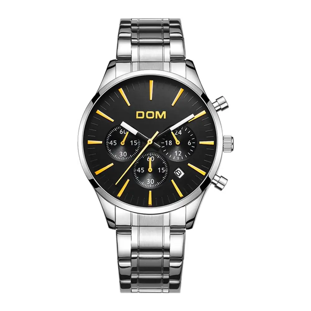 Reloj Dom спортивные мужские часы кварцевые с тремя глазами серебряные бизнес Топ