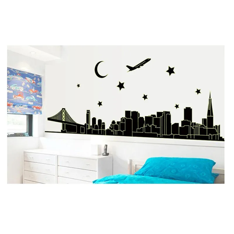 3D флуоресцентные городские настенные наклейки для спальни гостиной светящиеся в