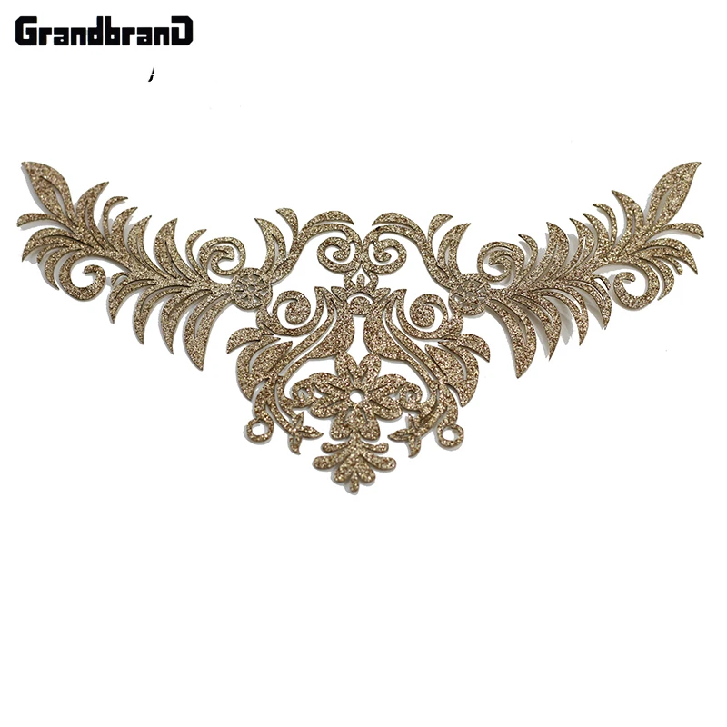 Вышитый Блестящий Золотой цветок аппликация из ткани костюмы наклейки утюжок на