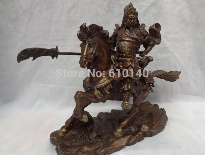 10 &quotКитайский Бронзовый Воин ZhongYi Дракон GuanGong GuanYu Конная прогулка Статуя|horse|statue
