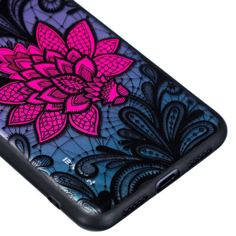 Силиконовый чехол для Huawei P20 Pro Lite с 3D рельефным кружевным розовым цветком мягкий