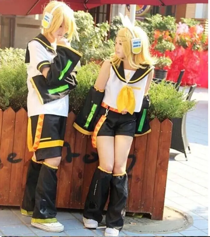 Аниме VOCALOID Kagamine Rin/Len Косплей Костюм Костюмы на Хэллоуин полный костюм: рубашка+ брюки+ манжеты+ чехол для ног+ галстук