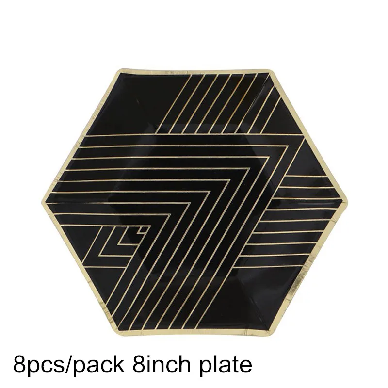 8pcs 8inch Kuchuang роскошный черный классический золотой фольги вечерние тарелки салфетки под чашки Посуда банкет детского дня рождения, свадьбы, дня рождения, вечерние поставки - Цвет: 8pcs 8inch