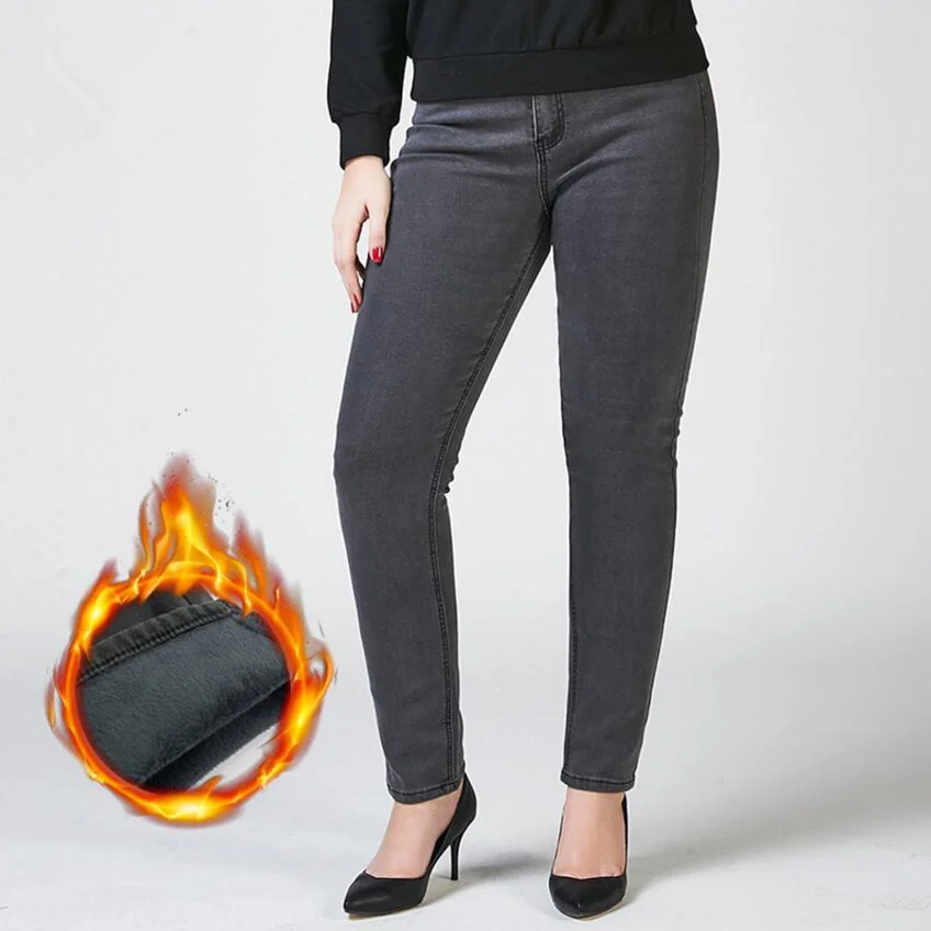 Plus velvet thick warm jeans High waist pants winter Jeans Size women's clothing Elastic slimming |