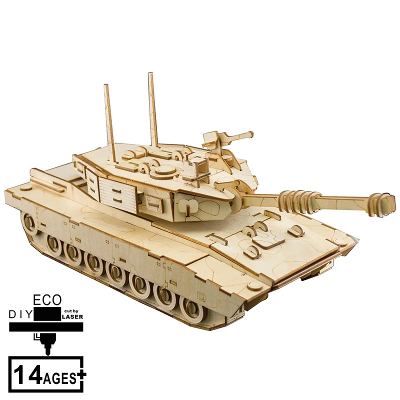 3D головоломки M1 Abrams Tank лазерная резка набор для сборки деревянных изделий