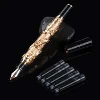 jinhao noble golden f nib fountain pen dragon pattern carved office supplies pen for writing ink refill and pencil bag select