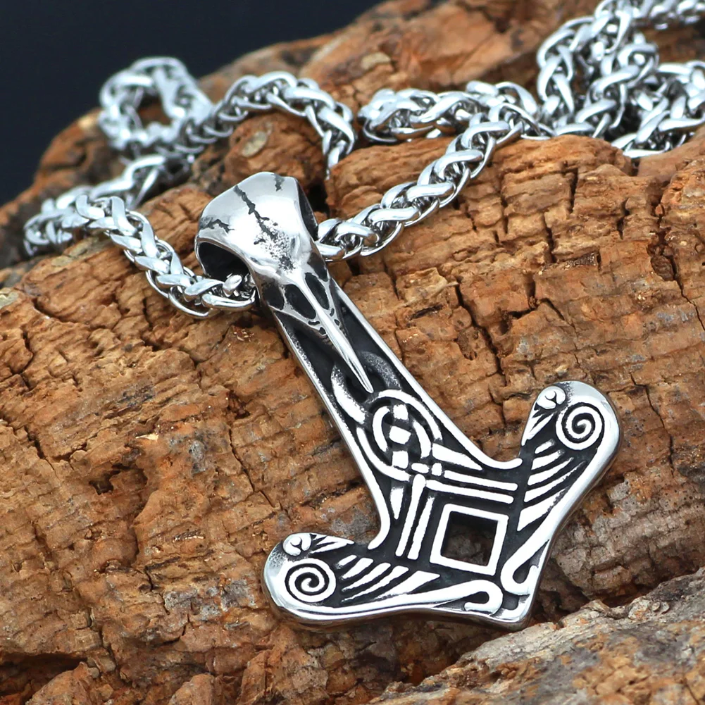 Скандинавский Викинг из нержавеющей стали Ворон череп Тор молоток Mjolnir кулон