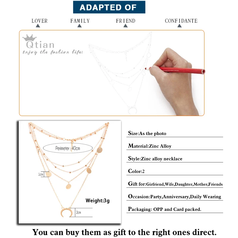 Женское колье золотистого и серебряного цветов ожерелье с многослойной цепочкой