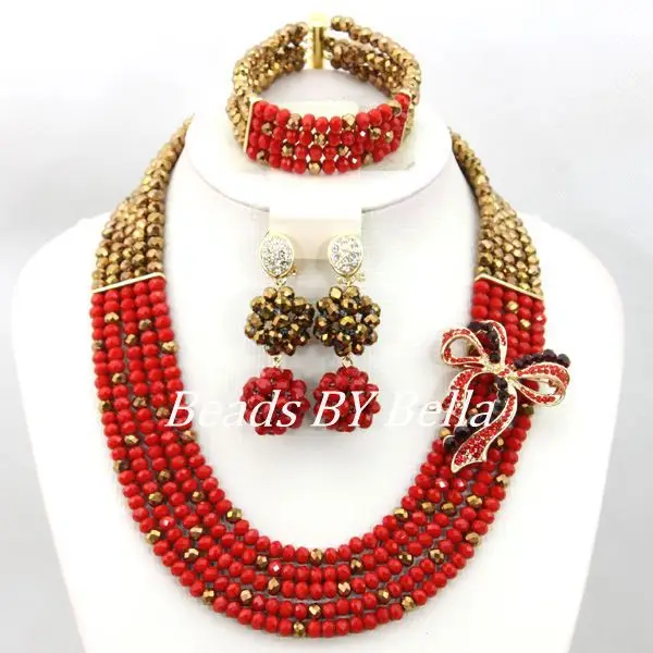 

Лидер продаж, Свадебный комплект ювелирных изделий из африканских бусин в нигерийском стиле, комплект из ожерелья с хрустальными бусинами, ...