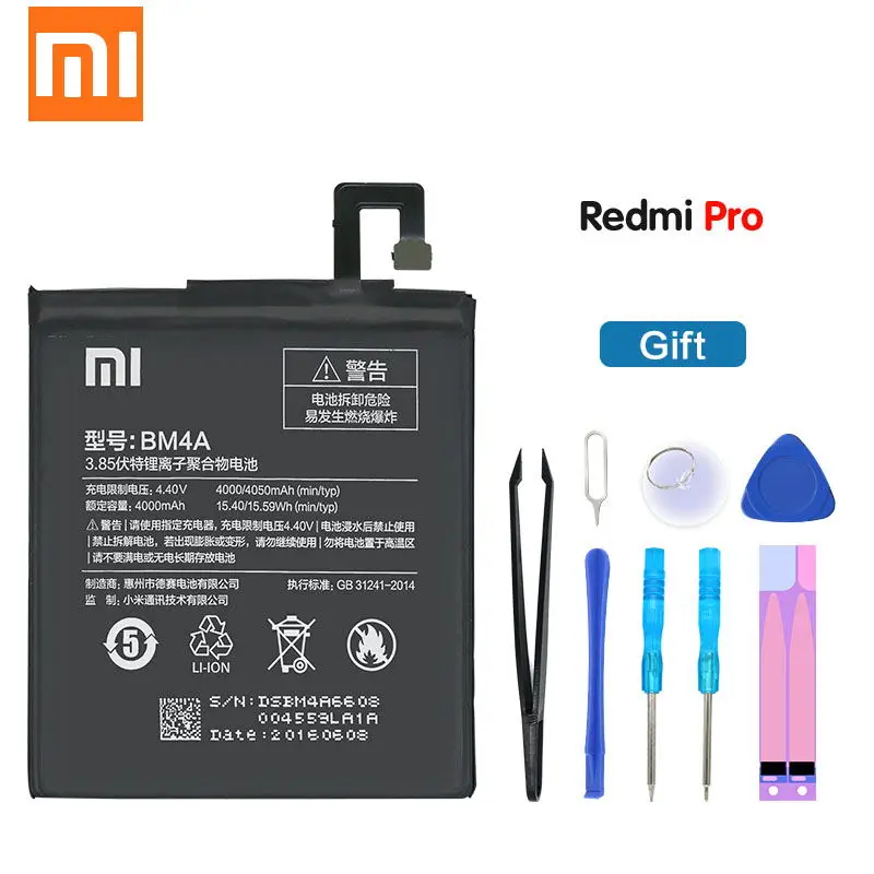Оригинальный телефонный аккумулятор Xiao Mi BM4A для Xiaomi Redmi Pro полимерный сменный