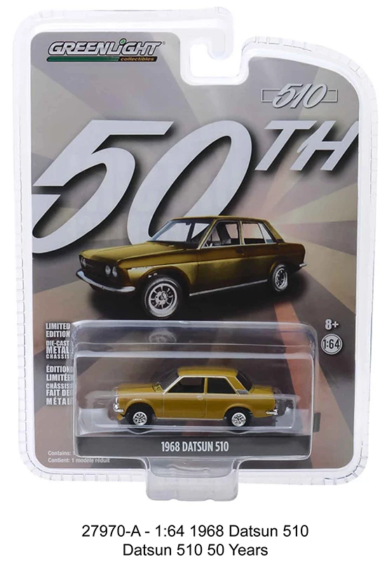 GreenLight 1:64 1968 Datsun 510 - 50 лет сплав игрушечный автомобиль игрушки для детей литья под