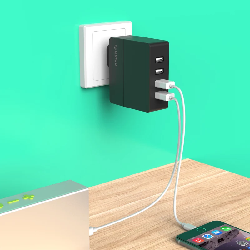 Дорожное зарядное устройство ORICO 4 порта USB 30 Вт настенное для мобильного телефона