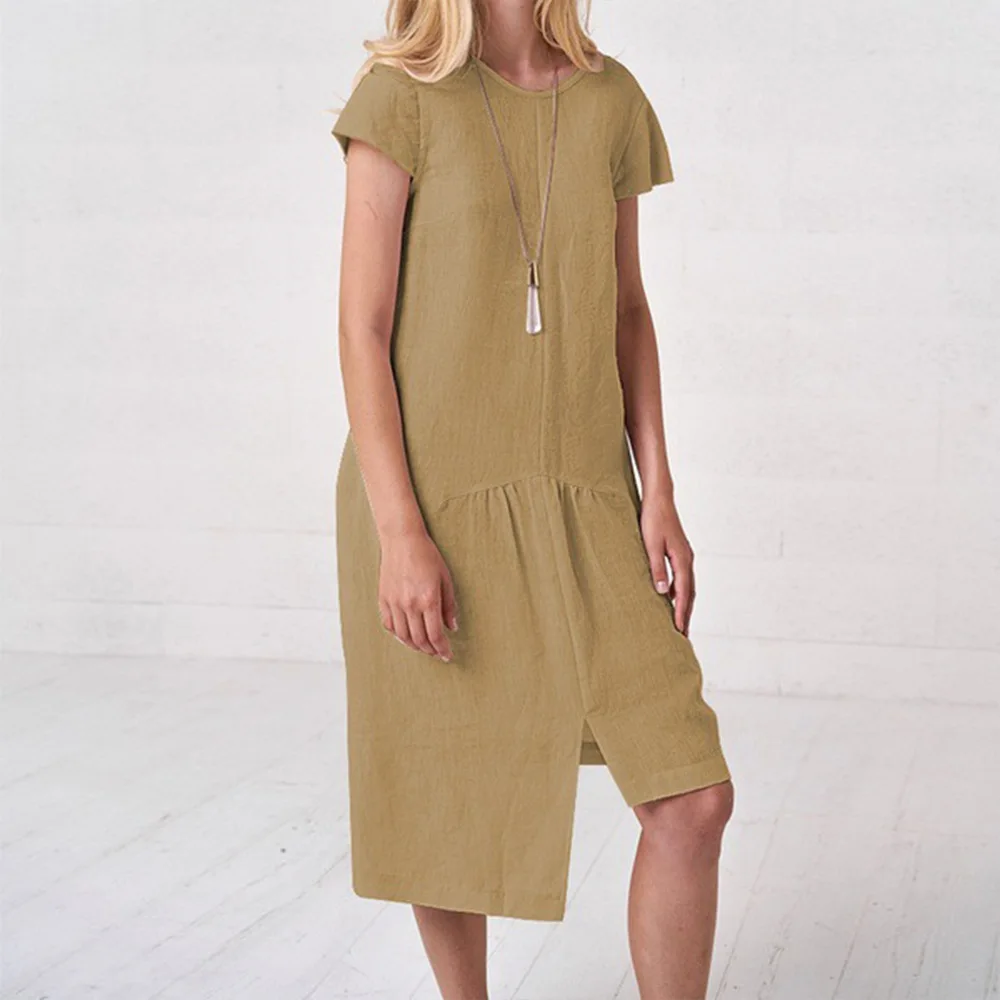 Женское повседневное хлопковое льняное свободное летнее платье | Женская одежда