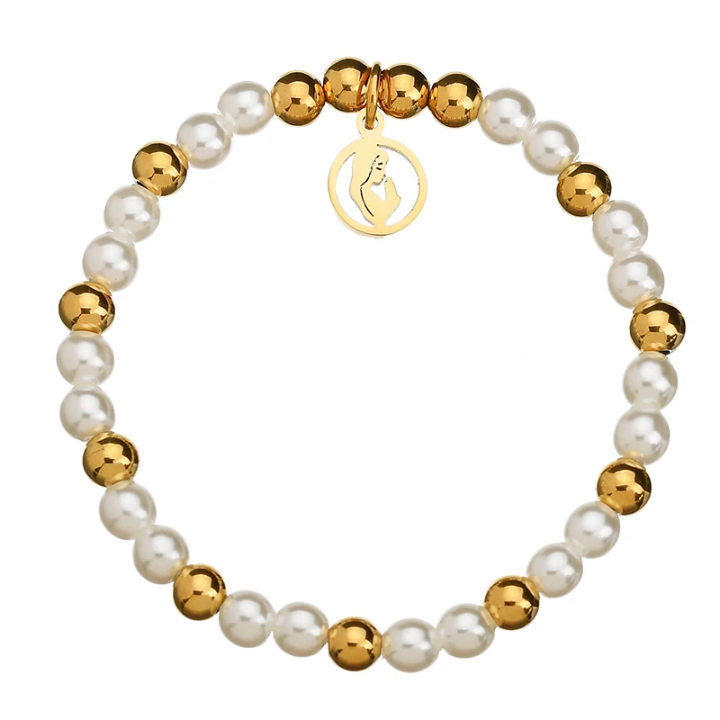 MENSAZONE Christian Gold Color Bracelet Religious Jewelry For Women Girls Beads Pearl Bracelets Gift Prayer | Украшения и