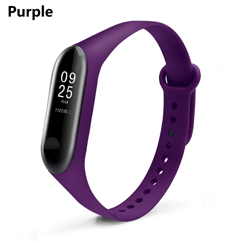BOORUI новейший mi band 3 ремешок pulsera mi band 3 ремешок Силиконовый Модный ремешок на запястье Замена для xiaomi mi 3 Смарт-браслеты - Цвет: purple