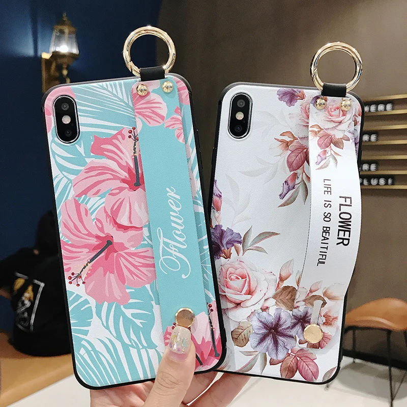 3D Flower Emboss Case For Samsung A30 A40 A50 A60 A70 A750 M20 Case Wristband support Soft TPU Anti-fall protective case Capa