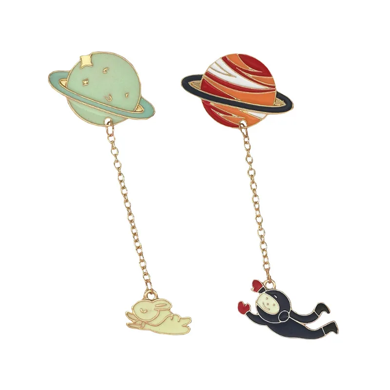 Креативные Броши серии Space эмалированная булавка планеты астронавт цепочка