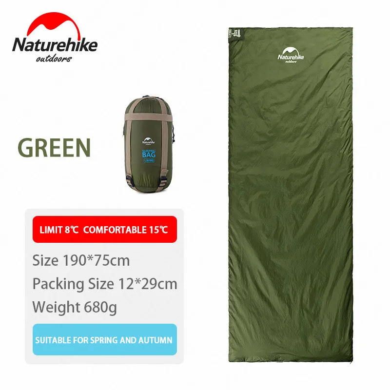 Green 190x75cm Naturehike 2 человека спальный мешок конверт Тип сплайсинга портативный открытый сверхлегкий спальный мешок весна осень Кемпинг Туризм - Цвет: Green 190x75cm