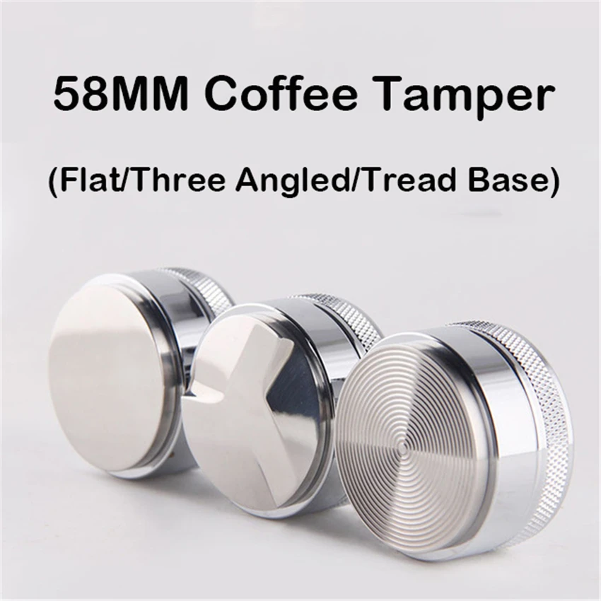 

58mm Coffee Tamper Flat Three Angled Thread Base 304Stainless Steel Coffee Grind Machine Press Barista Cafe Accessories