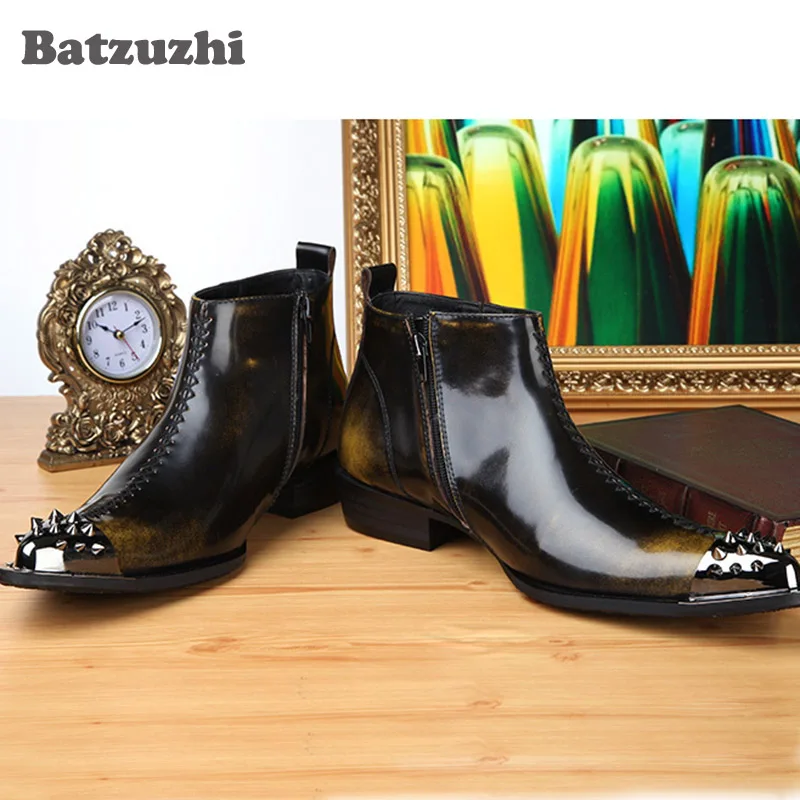 British Style Fashion Point Toe Man Boots High Tide Help Steel-toed Leather Short Rock Personality Big Size 38-46 |