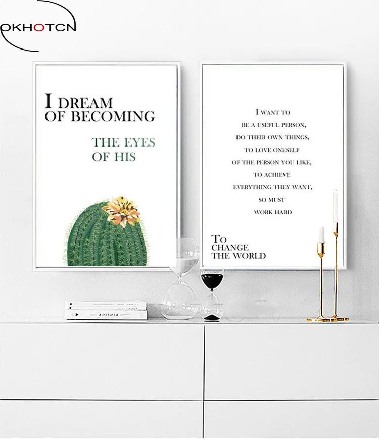 

OKHOTCN Wall Pictures Modern Geometric Cactus For Dream Life Cute Hats Nordic Wall Art Pictures As Gift for Living Room Art