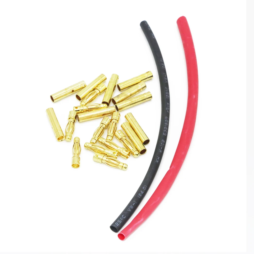 10 Pairs 2.0mm 3.0mm 3.5mm 4.0mm Gold Plated Bullet Banana Plugs Male Female Connectors with 20CM Heat shrinkable tube