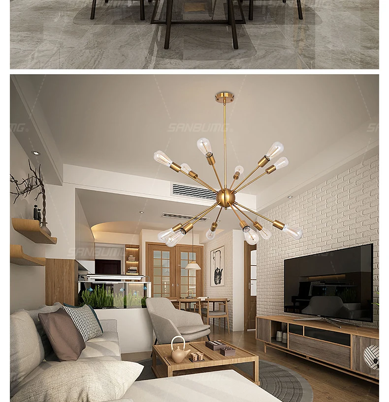 SANBUGM Modern Industrial Iron Satellite Light Lighting Sputnik Chandelier Medieval Retro Loft Luminaire Chandelier Lighting