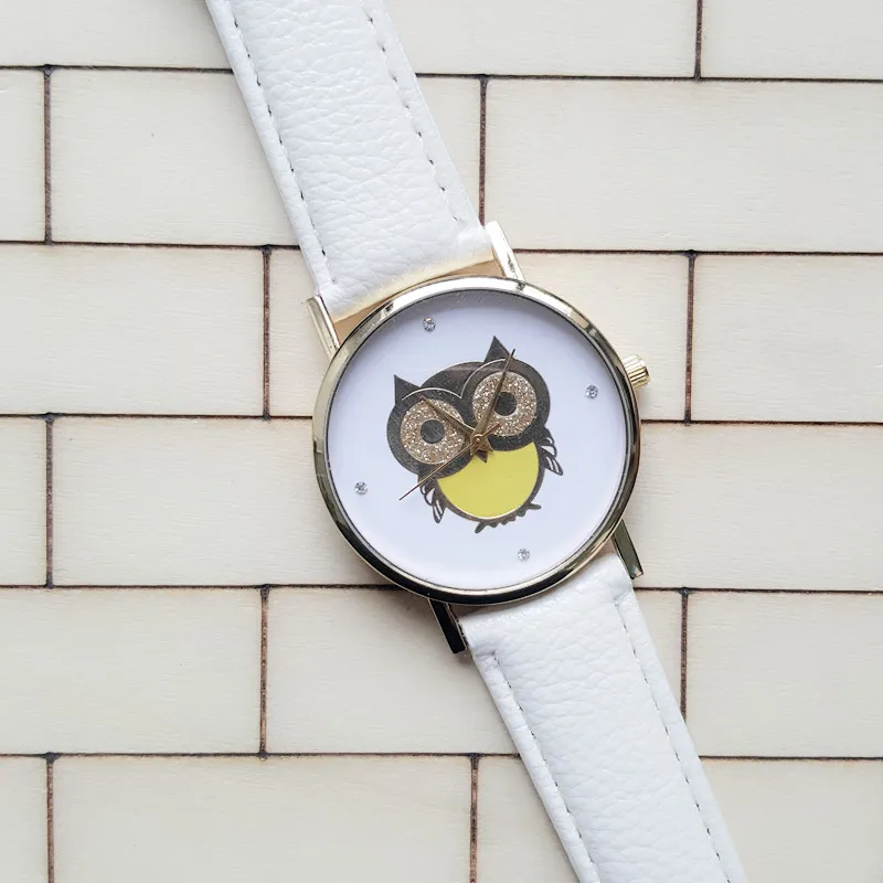 2016 New Fashion Yellow Belly Owl Leather Band Watches Women Dress Watch Casual Students Gift Quartz Watcheswith Diamond | Наручные часы