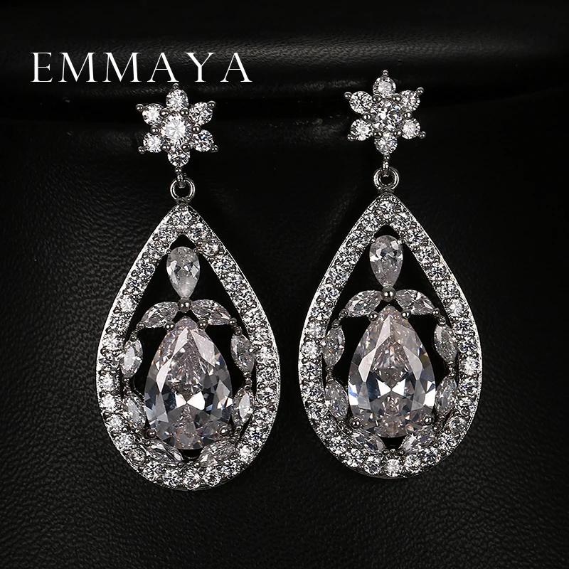 Роскошные серьги emmaya в форме капель воды с цветком прозрачные большие фианитами