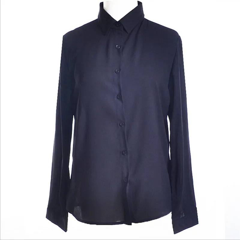 Blusas Feminias 2015 Summer Autumn Women Casual Turn-down Collar Chiffon Blouses Solid Long-sleeved Shirts Tops Plus Size |