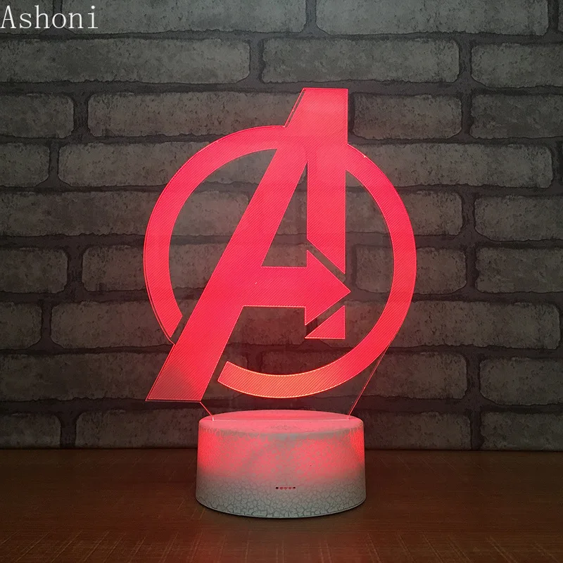 Marvel Мстители 3D настольная лампа капитан Марвел акрил 7 цветов меняющийся Ночник