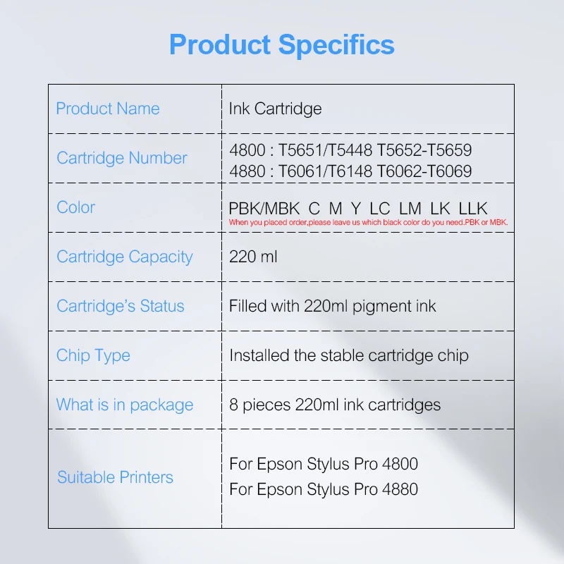 8 цветов/комплект совместимый картридж для Epson Stylus Pro 4800 4880 220 | Компьютеры и офис