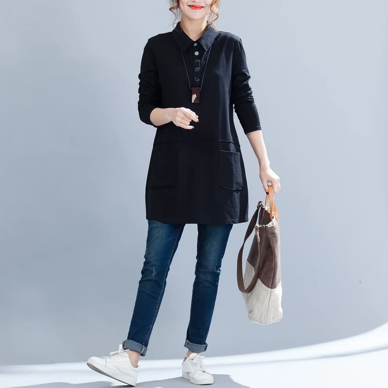 

17zq Long Sleeve Shirt Women's Autumn 2018 New Style Elegant Large Size Plus Fashionable Loose Medium-long Bottom Blouse S1147