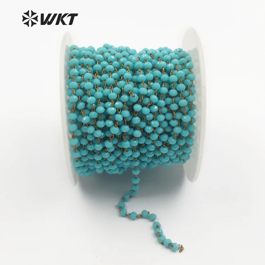 WT-RBC045 новейшие модные четки бусины цепи светло-голубые граненые в позолоченной